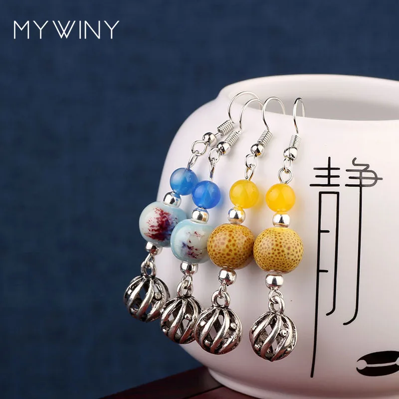 Новые серьги MYWINY с керамическими бусинами 2 цвета зеленые Модные Винтажные