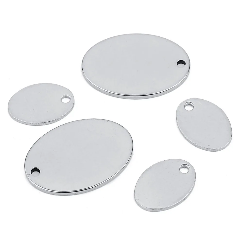 10pcs/lot Flat Oval Pendants for Jewelry Making DIY Stainless Steel