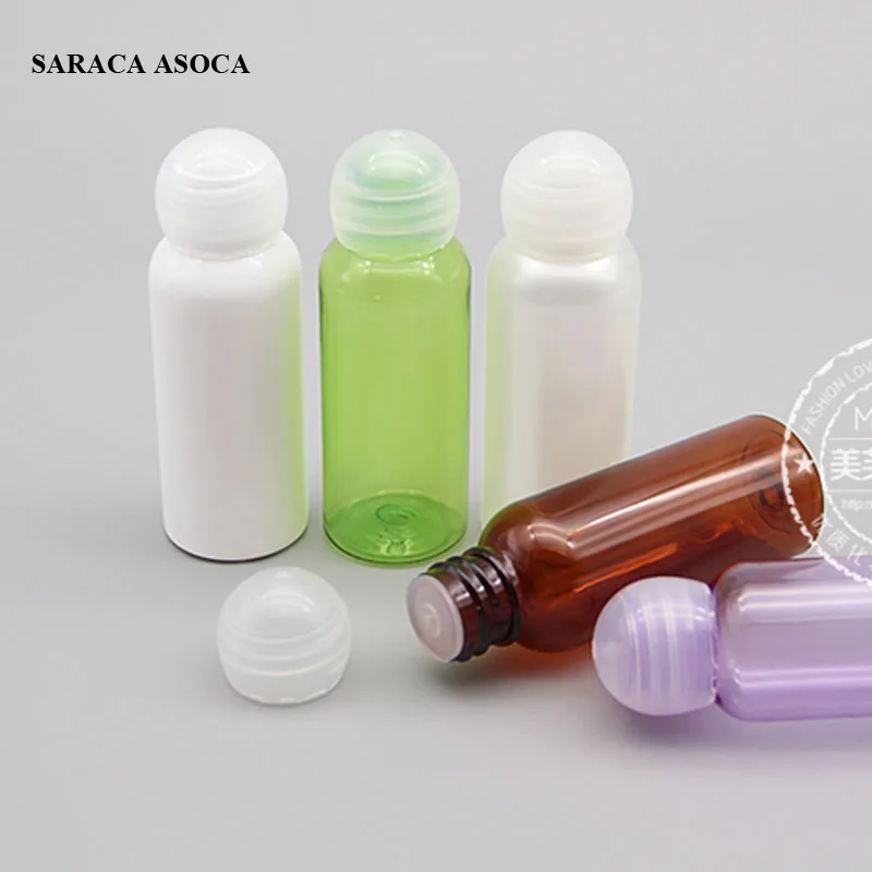 100pcs/lot 30ML Mushroom Cap Refillable Bottles With Plug Round Caps Plastic Bottles Multicolor