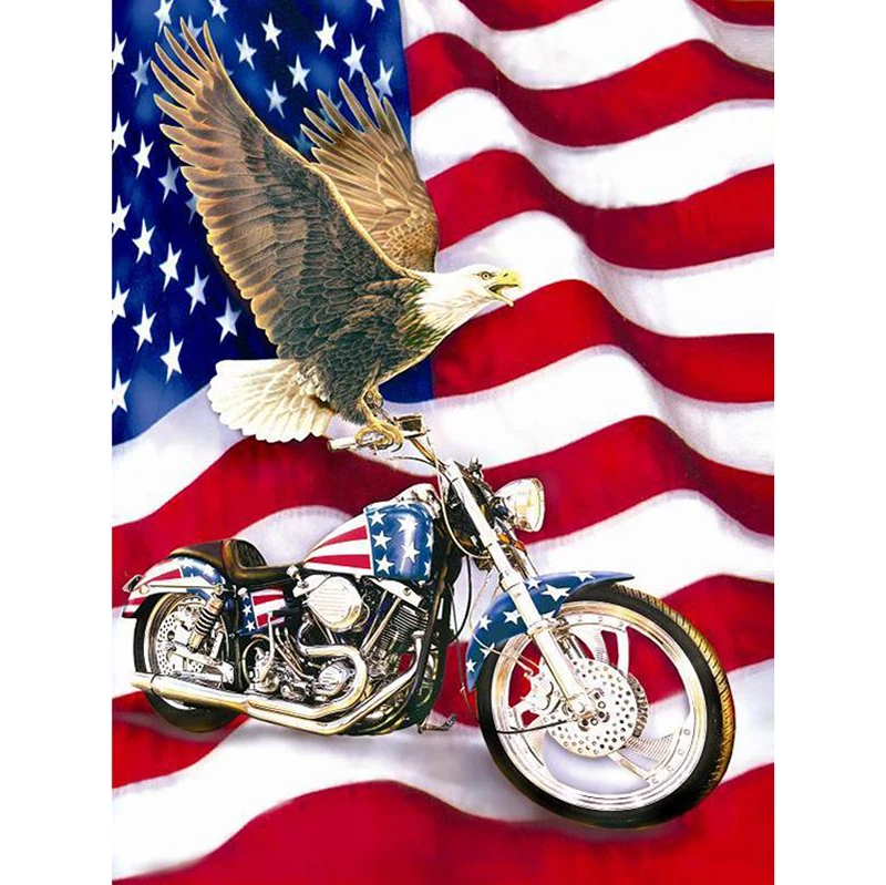 

Full square 5D diamond painting DIY diamond embroidery Eagle On Motorcycle Cross Stitch Rhinestone mosaic decoration KBL