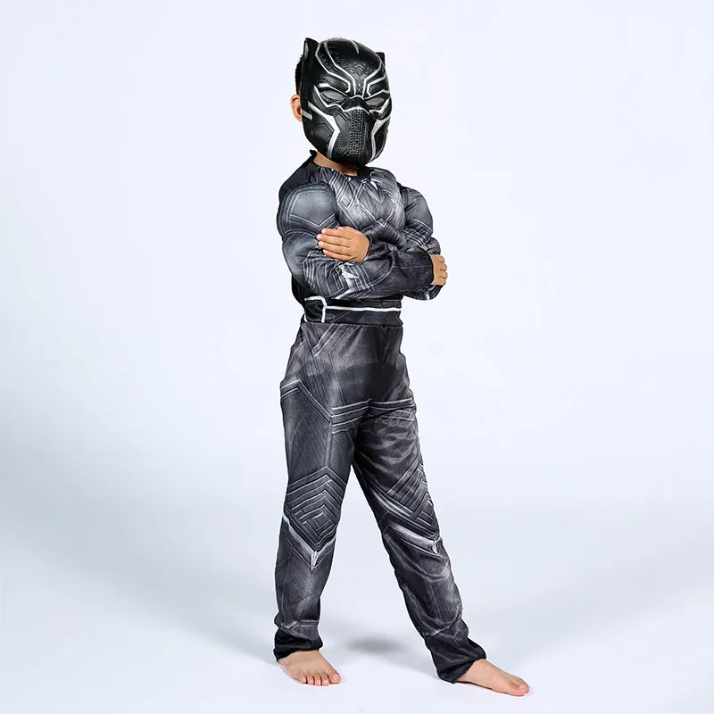 Avengers Kids Black Panther Muscle Cosplay Costume Captain America Civil War Movie Black Panther Fancy Dress Christmas Gift 