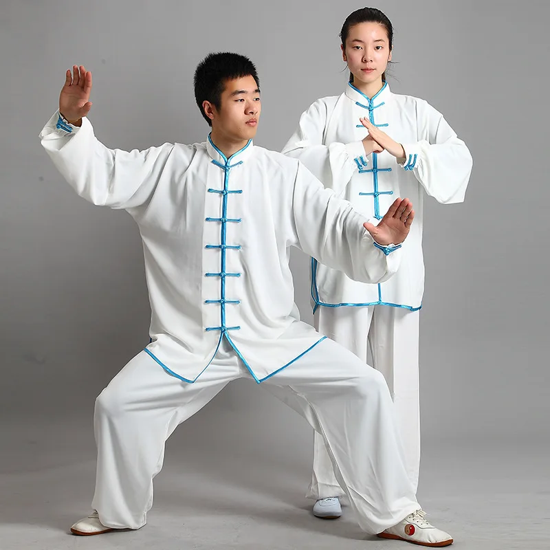 Новая Tenue кунг-фу одежда для ушу шаолиньский костюм форма для кунгфу традиционное китайское платье для мужчин боевое искусство Дракон одежда для женщин Uomo - Цвет: White blue edge