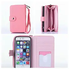 Luxury 2in1 Mobile Phone Zipper Wallet Leather Case for iPhone 5s 6s 6Plus With Lanyard Buckle Cover with Card Holder Phone bags