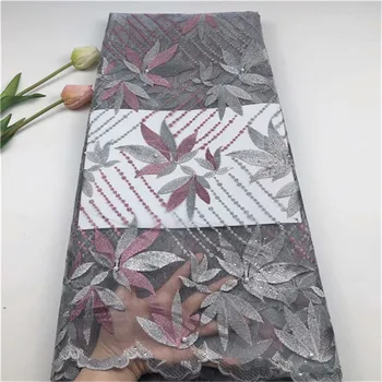 

2019 Latest Gray Tulle Lace Fabric High Quality Europe And American Fashion Fabric With Beads Stone French lace Fabrics