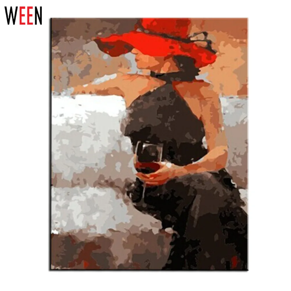 Buy Wall Oil Painting Wine Female By Numbers Tableau