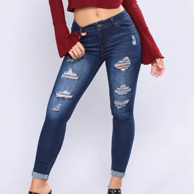 OEAK 2018 для женщин джинсы для Push Up тощий карандаш брюки девочек винтажный рваный стрейч эластичные изящные джинсы из хлопчатобумажной ткани