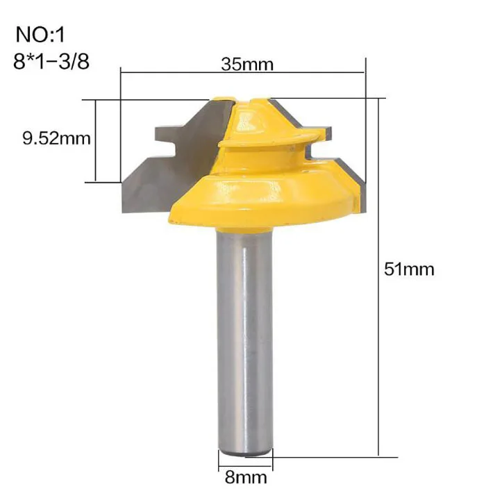 1 шт. 8 мм хвостовик фреза по дереву для соединения шип-паз Фрезерный резак инструмент сверление фрезерование для дерева карбида сплава 45 градусов замок Торцовочная фреза - Длина режущей кромки: NO 1