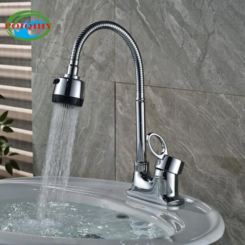 

Flexible Hose Bathroom Kitchen Faucet Deck Mounted Dual Sprayer Nozzle Mixer Taps Chrome Finished