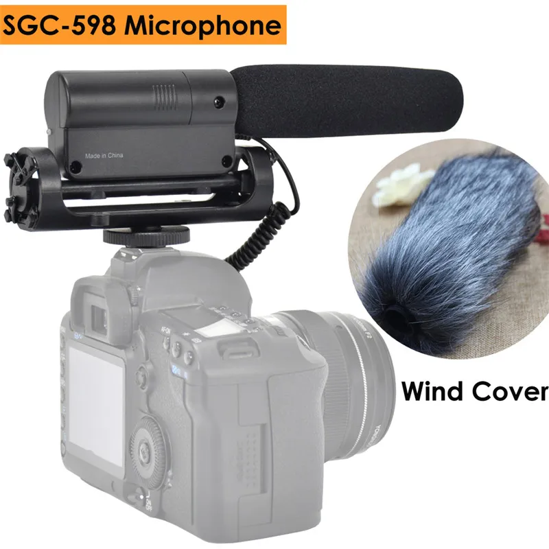 

SGC-598 Photography Interview Professional Studio Microphone Microfone, Wind Cover Shield Furry Windscreen for Canon Nikon DSLR