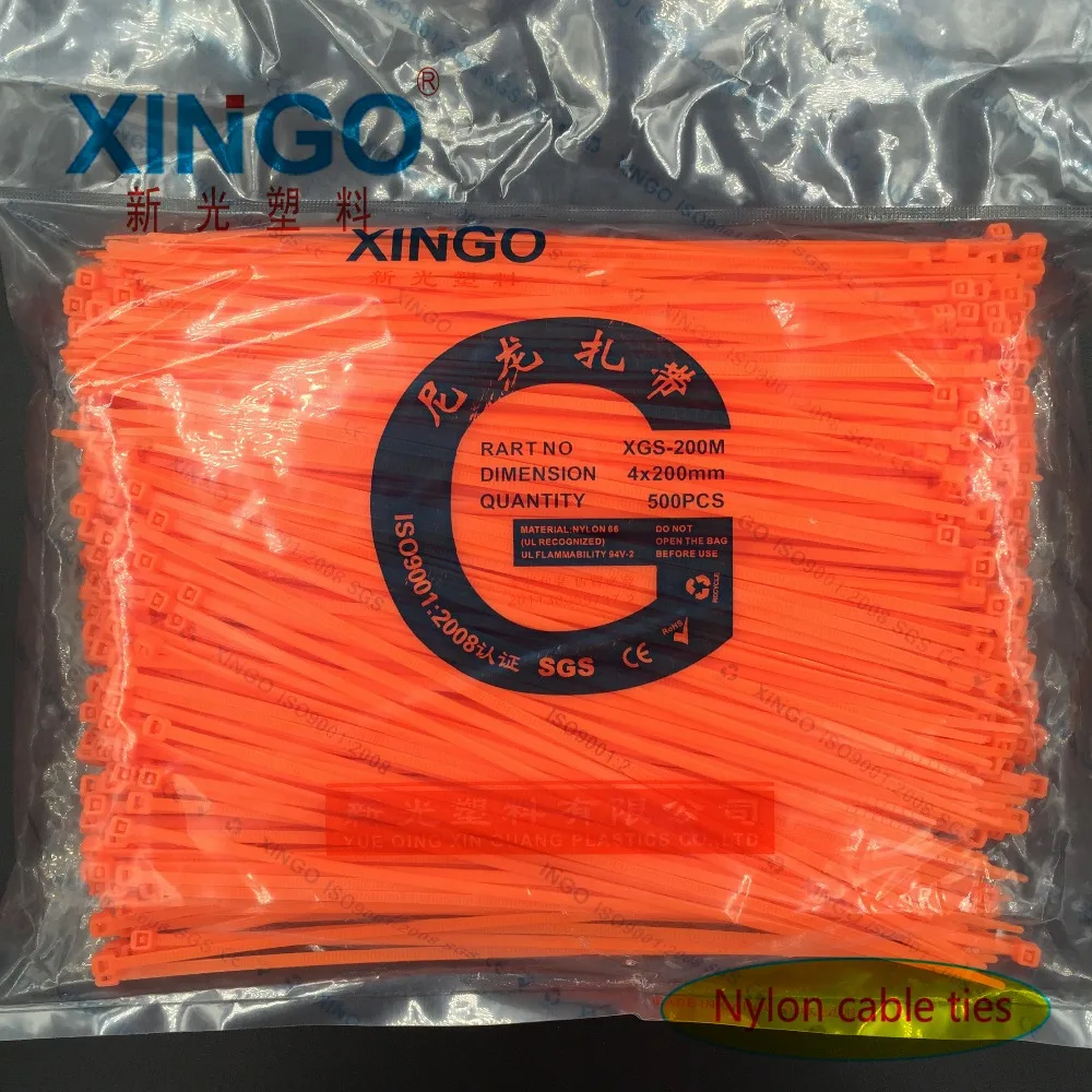 

Nylon Cable Ties 500Pcs/pack 4*200mm High Quality width 2.8mm ORANGE Color Self-locking Plastic,Wire Zip Tie