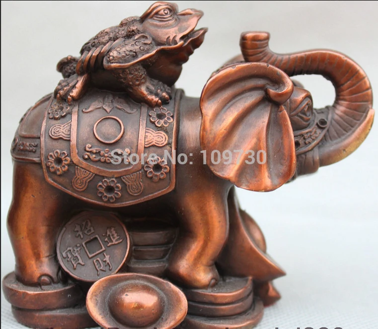 

002699 Chinese Pure Bronze Fengshui Money Rich Gold Toad Spittor On Elephant Statue