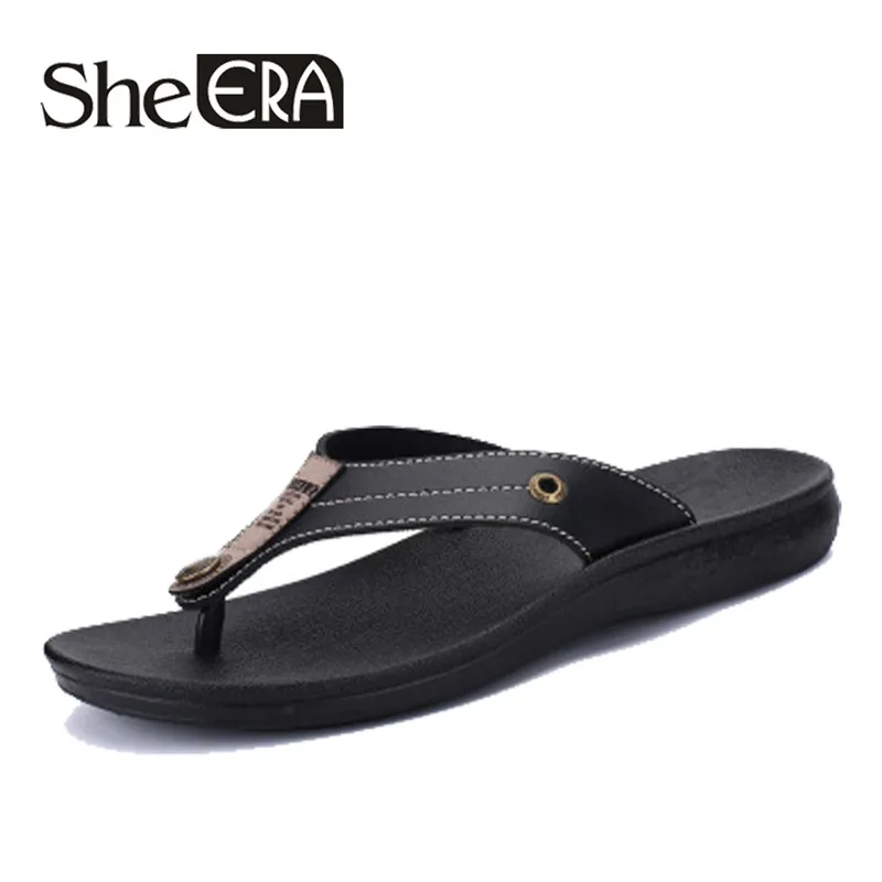 

2019 New Slippers Men Brand Men's Flip Flops Leather Slippers Summer Fashion Beach Sandals Shoes For Men zapatos hombre size 44