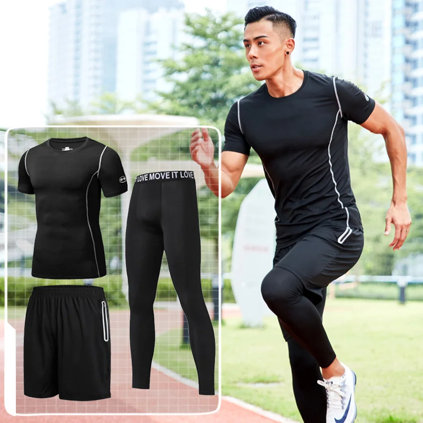

Quick Dry Men's Running Sets 2/3/4pcs/sets Compression Sport Suits Basketball Tights Clothes Gym Fitness Jogging Sportswear