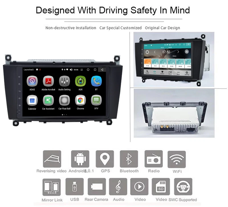 Cheap Android 8.0 Din 8 inch DVD Car Audio Navigation System For Benz C-Class W203 Benz CLK W209 (2004-2005) With Car Multimedia Playe 0