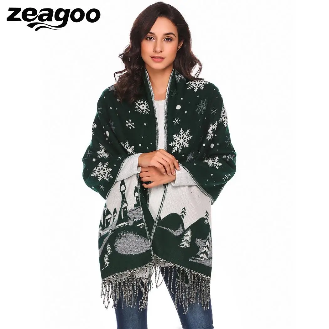 Zeagoo теплый вязаный кисточкой печати шаль палантин длинные шеи шарф Одеяло