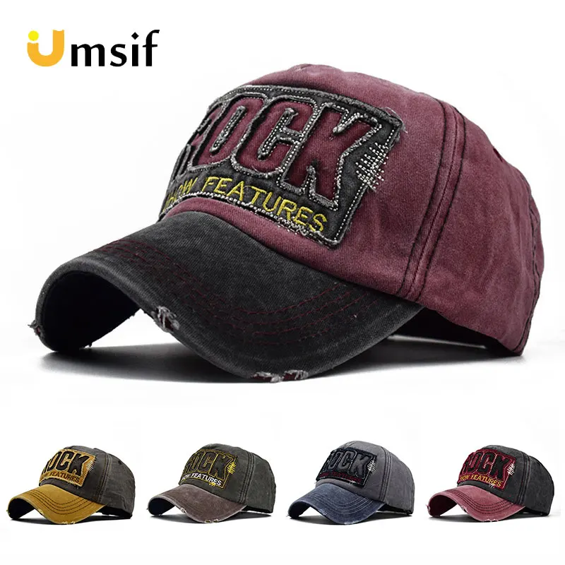 

2019 New Brand Women Men Snapback Hat Trucker Cap Patchwork Washed Cotton Baseball Caps Male Hip Hop ROCK Fashion Baseball Cap