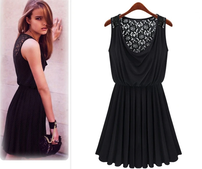 2014 Summer font b Women s b font Fashion Black round neck Hollow out lace back