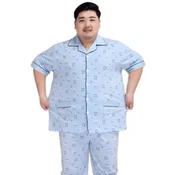 Большие размеры 140 кг 5XL 100% хлопок мужские Пижамные наборы простой плед с короткими рукавами брюки пижамы для мужчин Повседневная Пижама