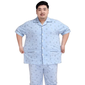 

Plus Size 140KG 5XL 100% cotton pajama sets men Simple plaid short sleeves Trousers Sleepwear for mens casual pyjamas