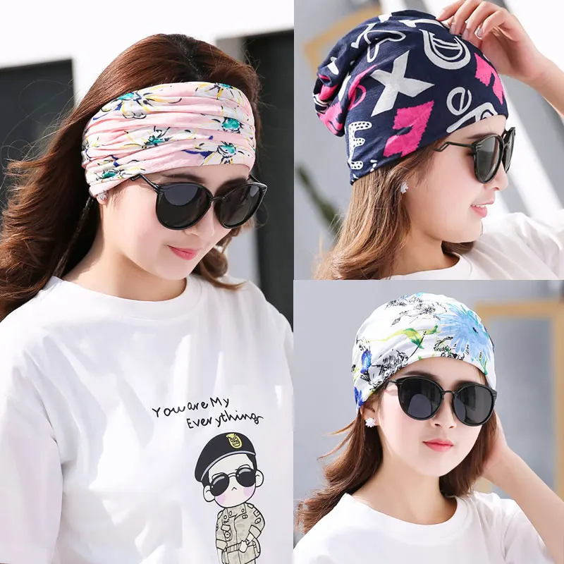 

QC M MISM 2018 Print Turban Hair bands for Women Girls Headband Hair Accessories Ornaments Summer Seaside Beanie Hat
