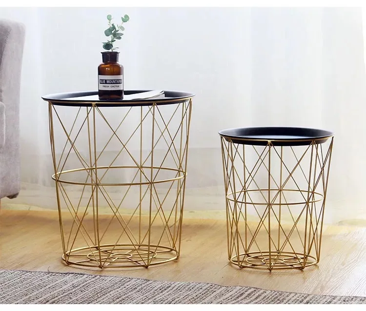 Golden Storage Basket With Cover Black Small Tea Round Table Metal Storage End Modern Living Room Round Coffee Table Golden Storage Basket With Cover Black Small Tea Round Table Metal Storage End Modern Living Room Round Coffee Table