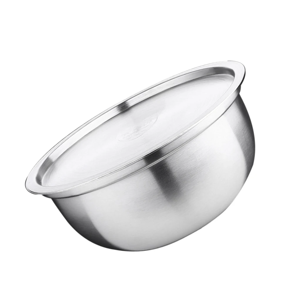 Large Stainless Steel Catering Washing Mixing Bowl Flat Base with Lid
