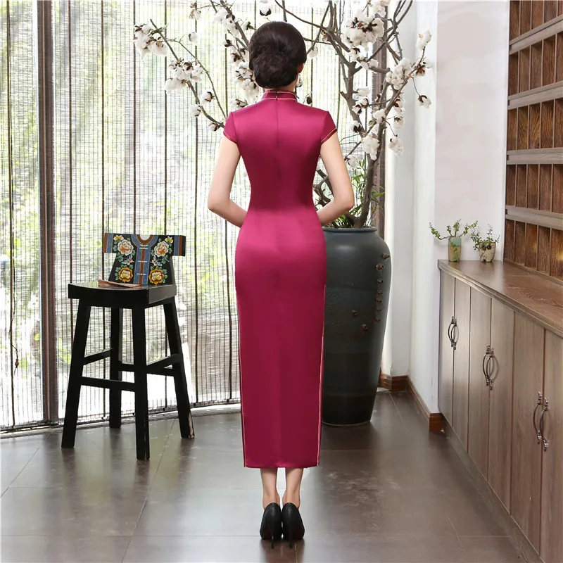 Шанхай история долго Cheongsam из искусственного шелка китайский высокое Разделение Qipao платье двойной Слои Винтаж платье Чонсам тонкий