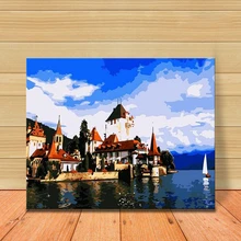MOLEK DIY картина маслом по номерам город на водном пейзаже картинка-раскраска ручная роспись плакат для офиса домашний декор