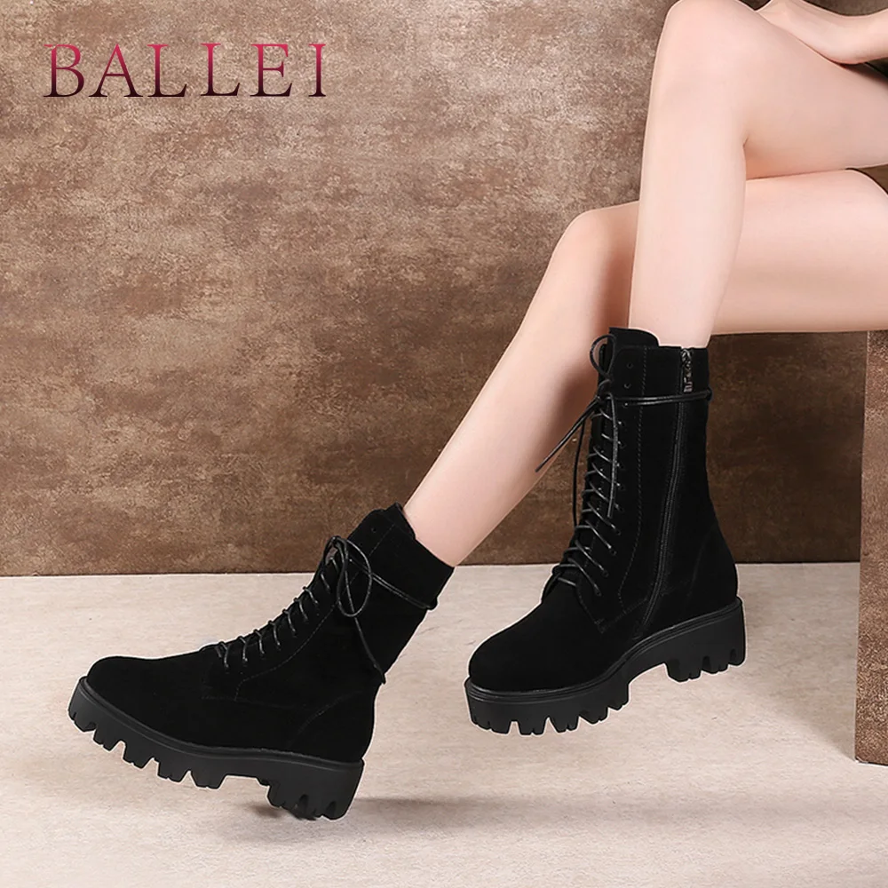 Véritable Leather black Rétro Cuir Bout Bottes Standard Black Rond brown B118 Ballei Bottines Solide Lacets Suede Femme Main À Qualité En Talon Cow Chaussures Doux Suede Haute gnnBAX0aq