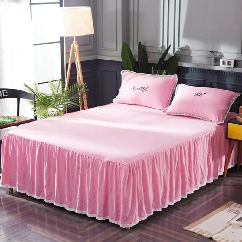 

Quality Bed Skirt Pillowcases Washed Cotton Bed Sheet Bedding Set King Queen King Full Mattress Cover Sabanas Bedroom Sheets