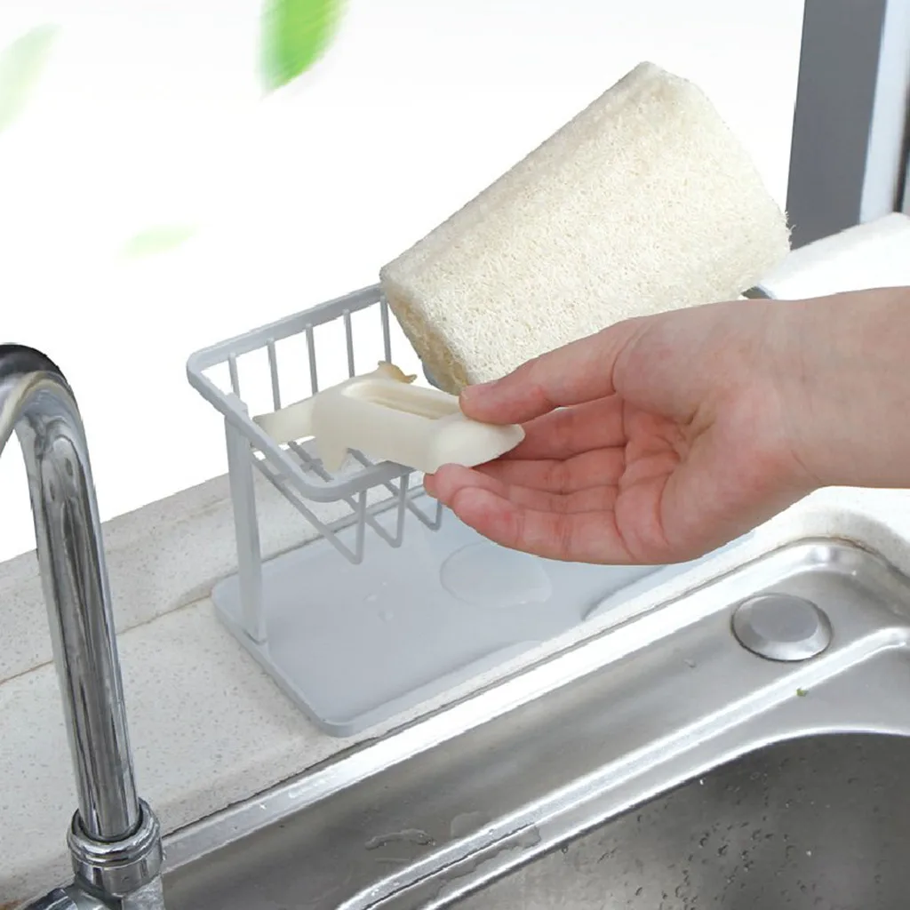 Dish Drainer Sink Sponge Holder Etagere Hooks On The Wall Corner Organizer Bathroom Caddy Shelf Kitchen Storage Rack Holder