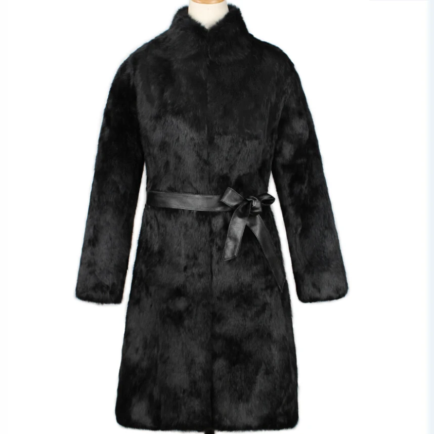 LANSHIFEI размера плюс черная длинная меховая куртка женская тонкая Длинная Верхняя одежда с длинным рукавом пальто из искусственного меха женская парка из искусственного меха пуховое пальто