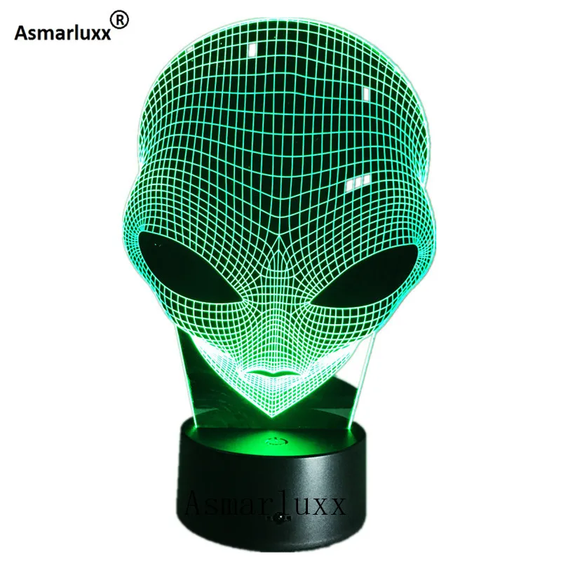 Najtaniej Głowa obcego 3D Hologram Illusion unikalna lampa akrylowe światło nocne z przełącznikiem dotykowym Luminaria lampa lava 7 zmiana kolorów Deco prezent