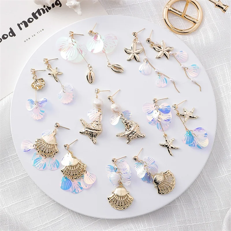 

MINGQI Summer Colorful Shell Conch Star Sequins Metal Long Pendant Earrings Trend Simple Simple Fashion Women Earrings Jewelry