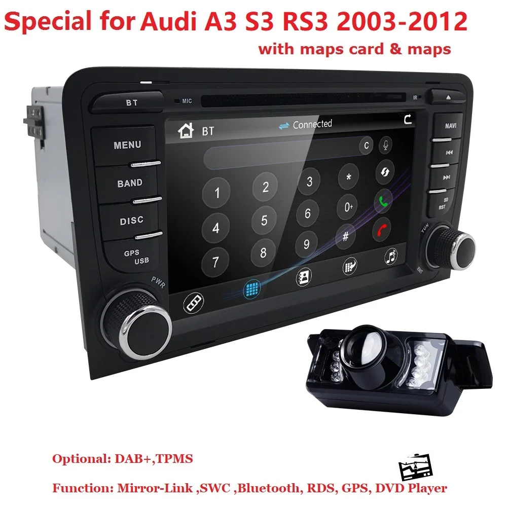 HIZPO " сенсорный экран автомобильный CD dvd-плеер стерео радио gps Навигация Audi A3 S3 SWC RDS DVBT TPMS DAB+ BT CAM-IN Карта SD USB камера