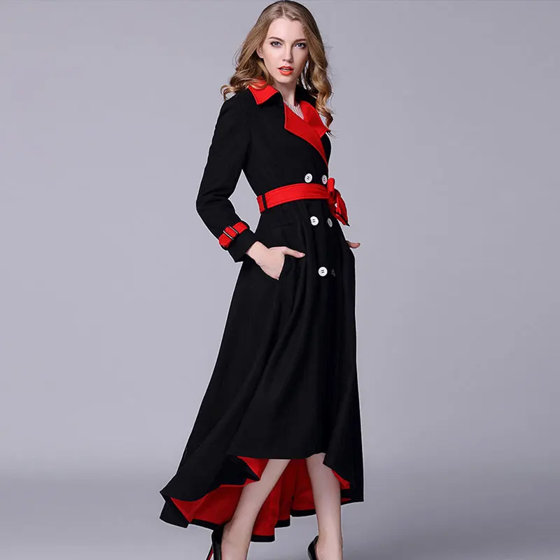 

Women Fashion Black High Low Dress Coat Wool High Quality Irregular Cashmere Blend Coat Female Winter Elegant Overcoat Ladies