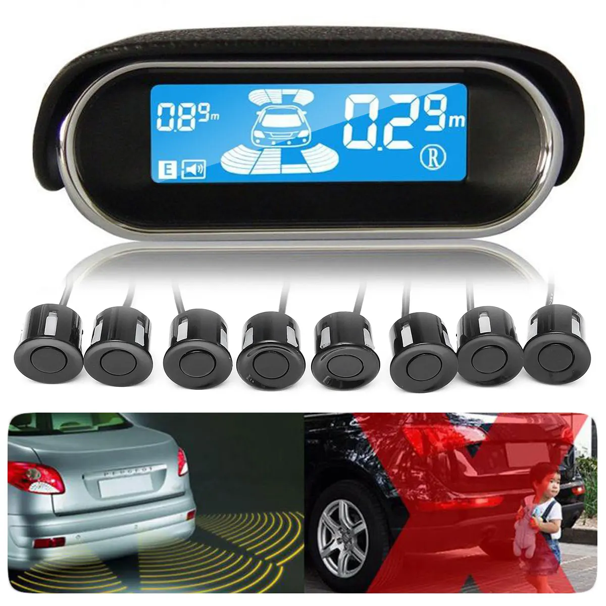 ЖК-дисплей, Автомобильный датчик парковки, 8 радаров заднего вида, система заднего вида, комплект, автомобильный детектор, Реверсивные датчики, автомобильные аксессуары