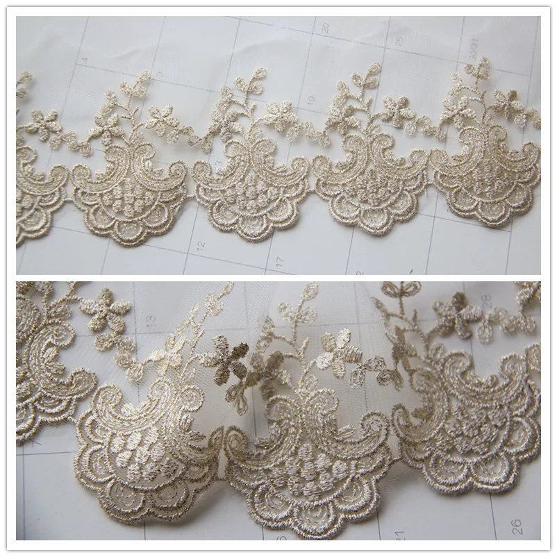 9cm Gold Tread Embroidered Lace Trim Tape Vintage Classic Mesh