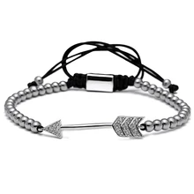 Nuevo de Alta Calidad Trenzado de Macramé Pulsera Para Hombres de Las Mujeres Jewelr cobre micro pave cz flecha pulseras de los hombres 4mm grano redondo pulsera