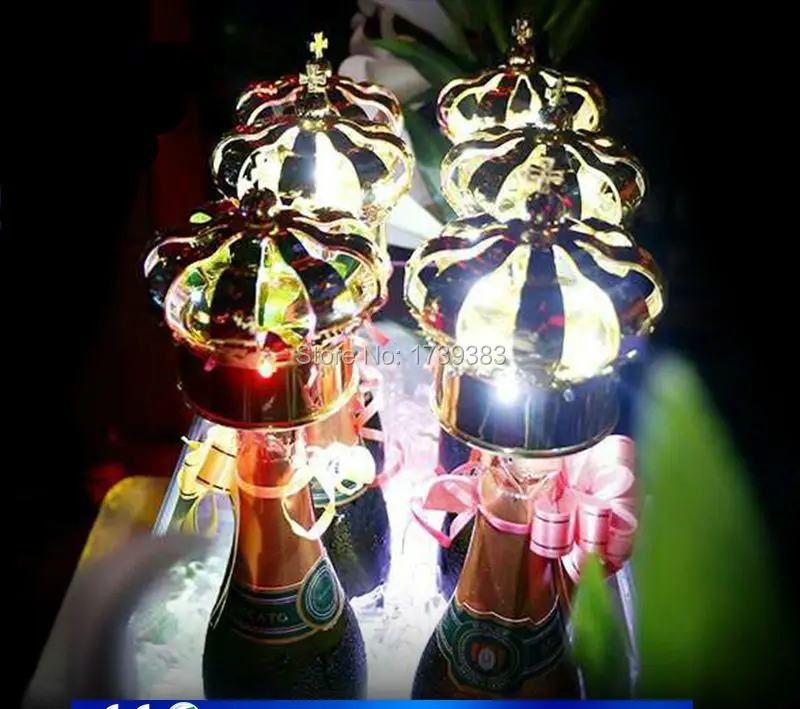 

Free Ship Colorful LED light Flash Champagne Crown of Cold Fireworks Replacement Luminous Crown Head LED Table Lamp Wine Stopper