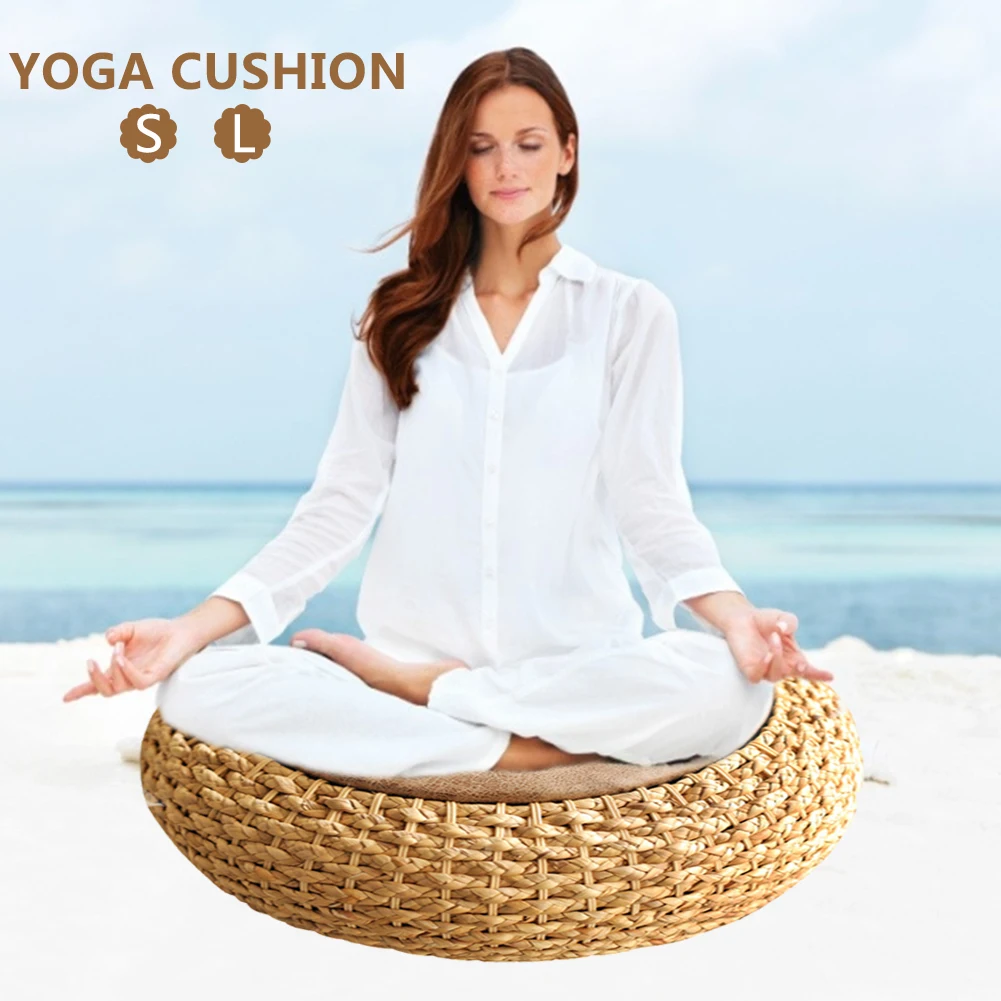Подушка для занятий йогой утолщенные круглые кожаные коврики Cattail ротанг ткачество футон для дзен, йога практика или Будда медитация отдых