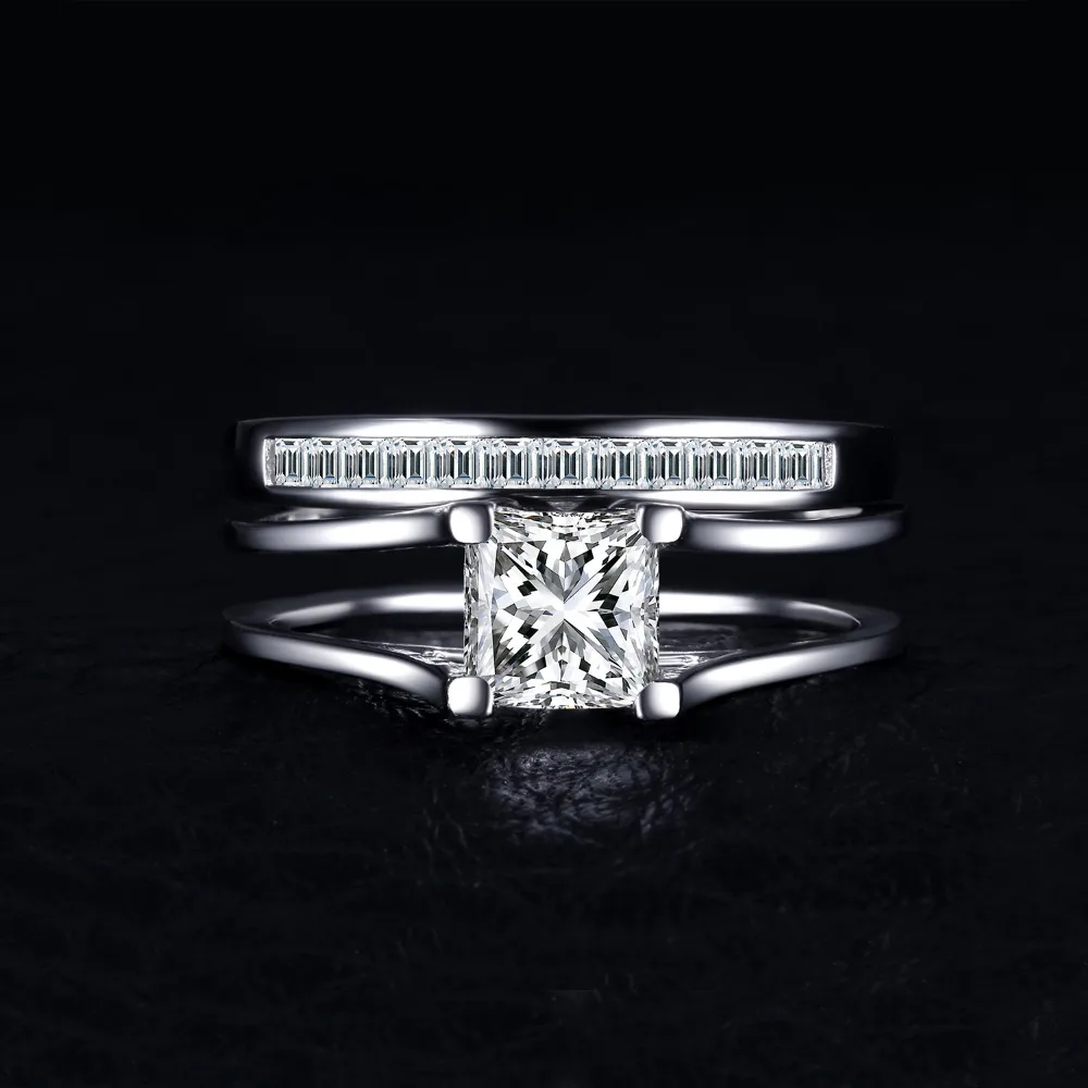 BLUE VOLGA 2.19ct Princess Cut Cubic Zirconia Ring 925 Sterling Silver Engagement Wedding Bands Rings For Women Bridal Sets Gift Fine Jewelry