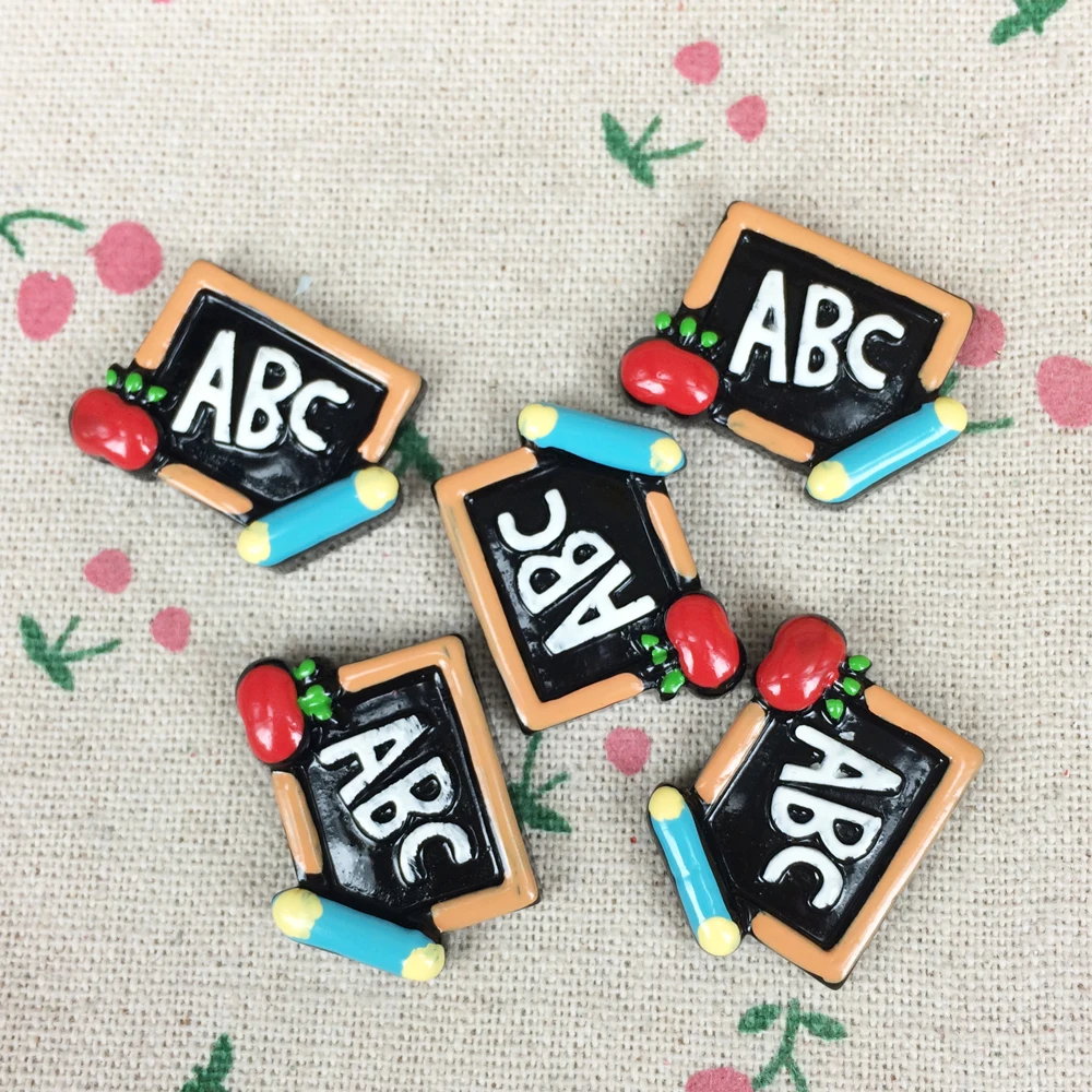 

10 Pieces Flat Back Resin Cabochon Back To School ABC Blackboard DIY Flatback Decorative Craft Scrapbooking Accessories:20*25mm