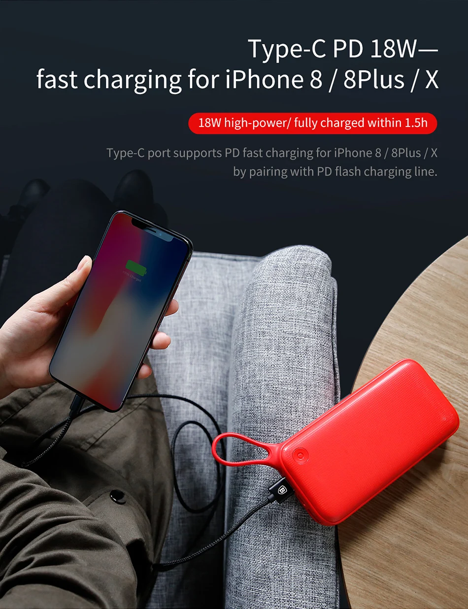 Baseus 20000 мАч Внешний аккумулятор для samsung S9 S8 Plus Быстрая зарядка 3,0 USB C портативное зарядное устройство Внешний аккумулятор