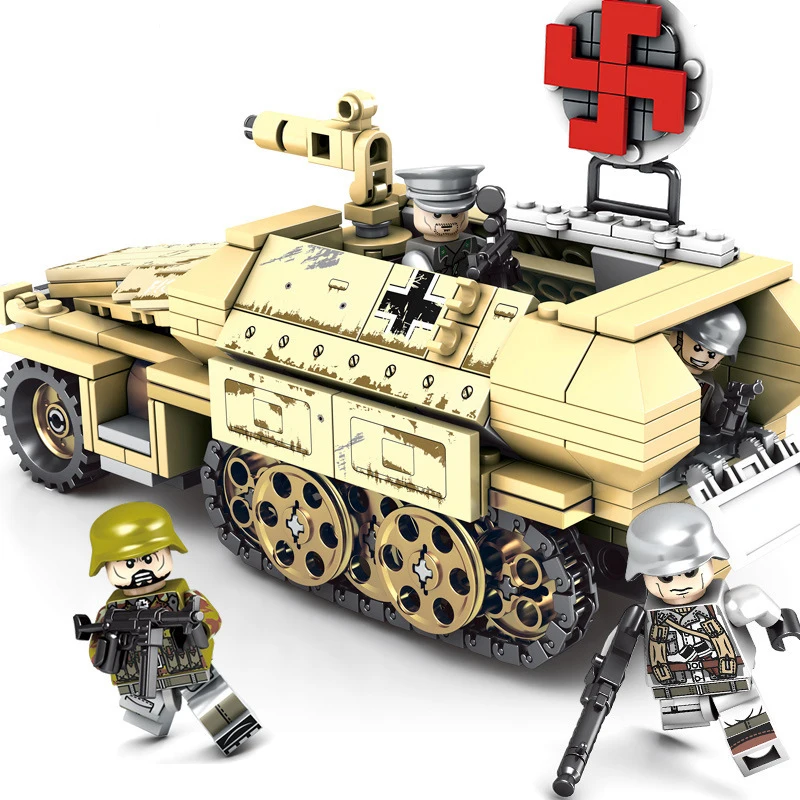 

355pcs Military Series Blocks Compatible Legoed City Army WW2 Bricks Armored Car Educational Toys for Children Birthday Gift