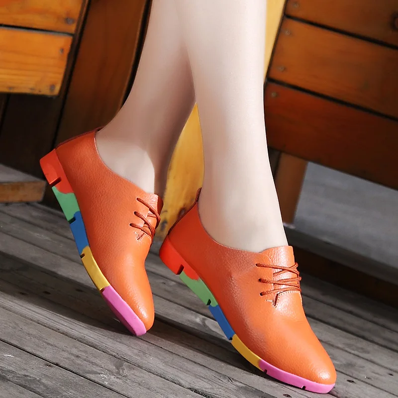 

2019 new breathable genuine leather flats shoes woman sneakers tenis feminino nurse peas flats shoes plus size women shoes
