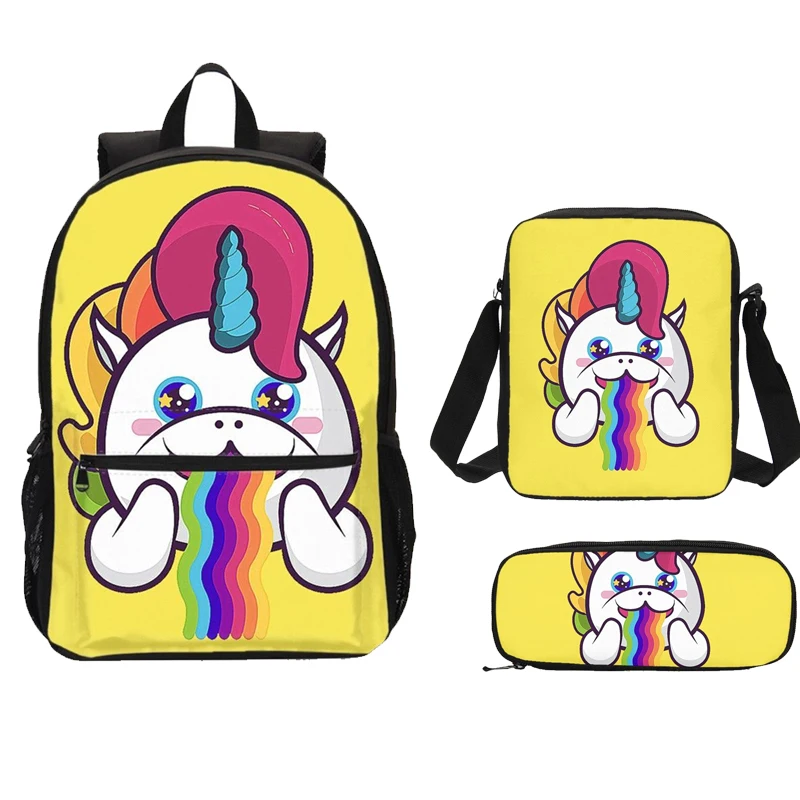 

3Pcs/Set Portfolio School Bags Teennager Boys Girls Rainbow Horse 3D Printing Backpacks Children Boobag Rucksack Shoulder Bag