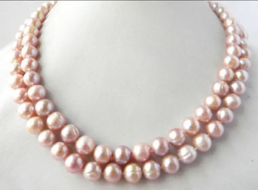 

REAL SURPRISING 35" 10-13MM AKOYA PINK BAROQUE PEARL NECKLACE 925silver YELLOW CLASP