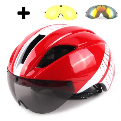 red white 11 Aero Goggles велосипедный шлем Триатлон TT гоночный дорожный велосипедный шлем мужской солнцезащитный козырек 3 линзы велосипедные шлемы Велосипедный спорт Safet cap - Цвет: red white 11