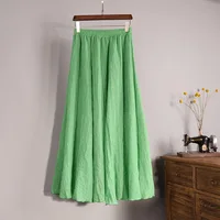 Women's Elegant 16 Color High Waist Elastic Waist Linen Pleated Long Skirts Ladies Slim Casual Skirt Saias New 2024 Summer SK05 - Image 6